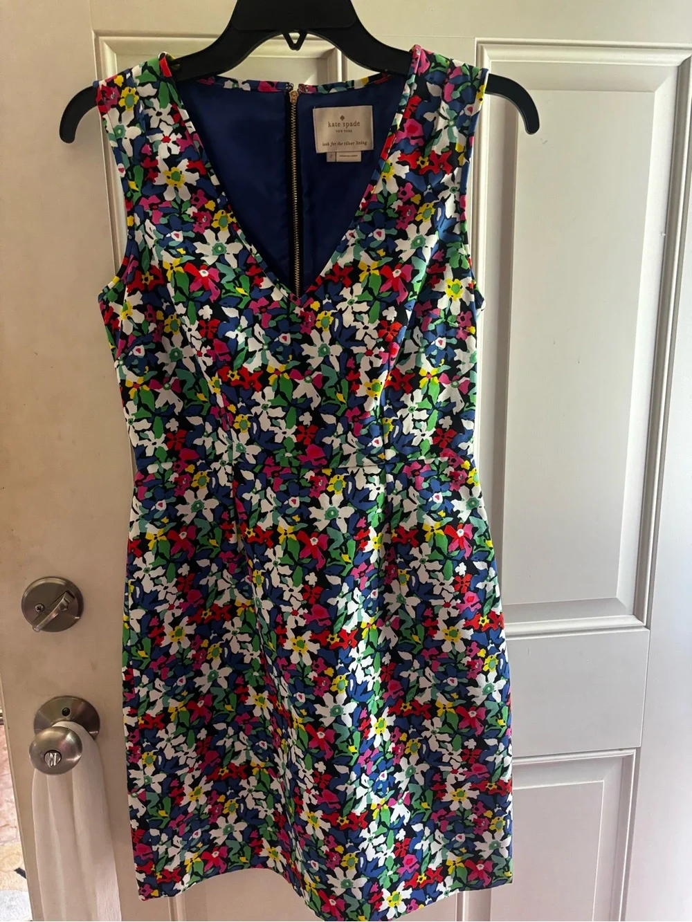 kate spade Blue Multicolor Floral V-Neck Sleeveless Mini Dress